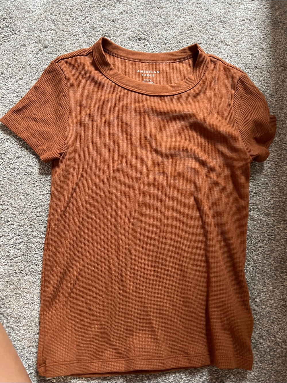 American Eagle Outfitters Women's Ribbed Crop Tee - Rust Orange